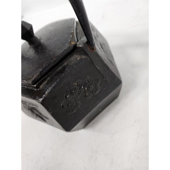 Vintage Japanese Asian Black Cast Iron Etched Hexagon Teapot Tea Kettle Lidded - Picture 4 of 10